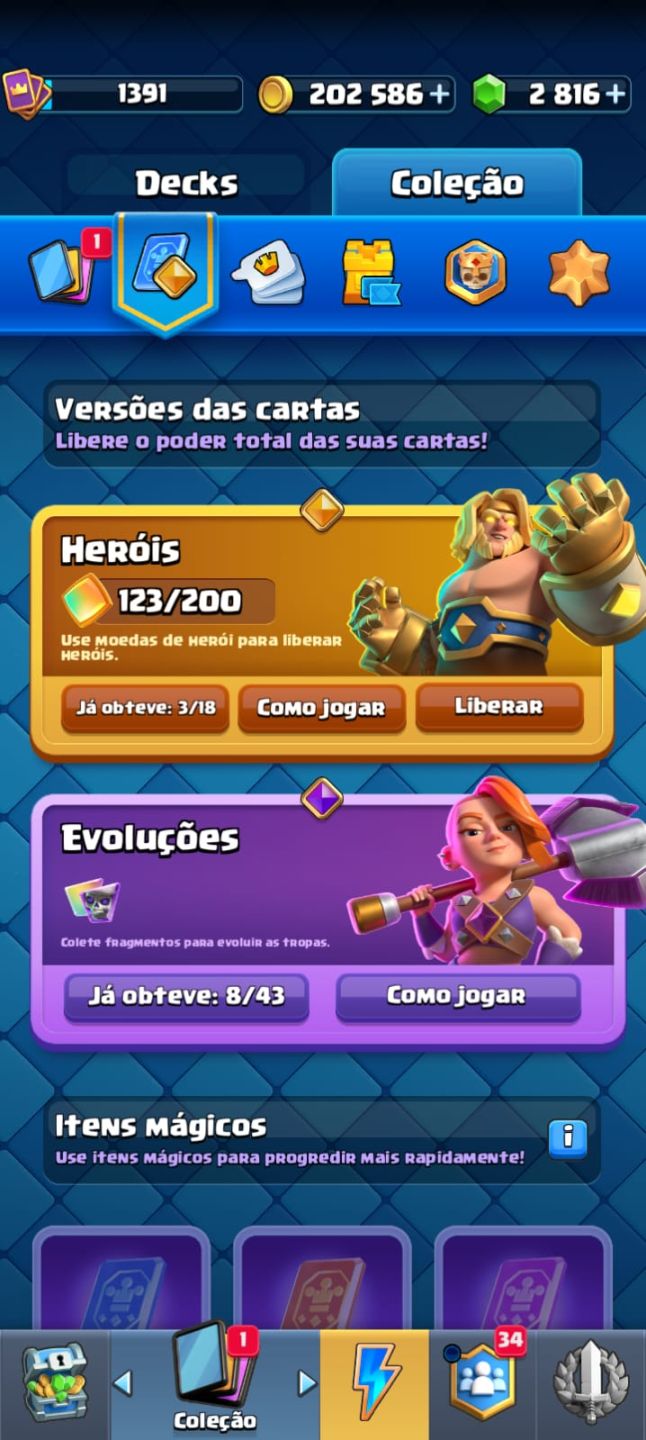 Conta Clash Royale com 10.090 troféus, cartas e itens raros