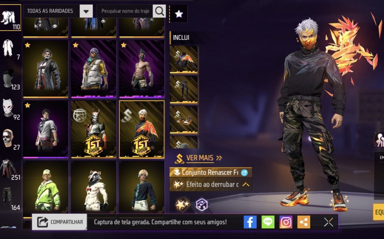Conta de Free Fire gemada com punho e todas camisas de time