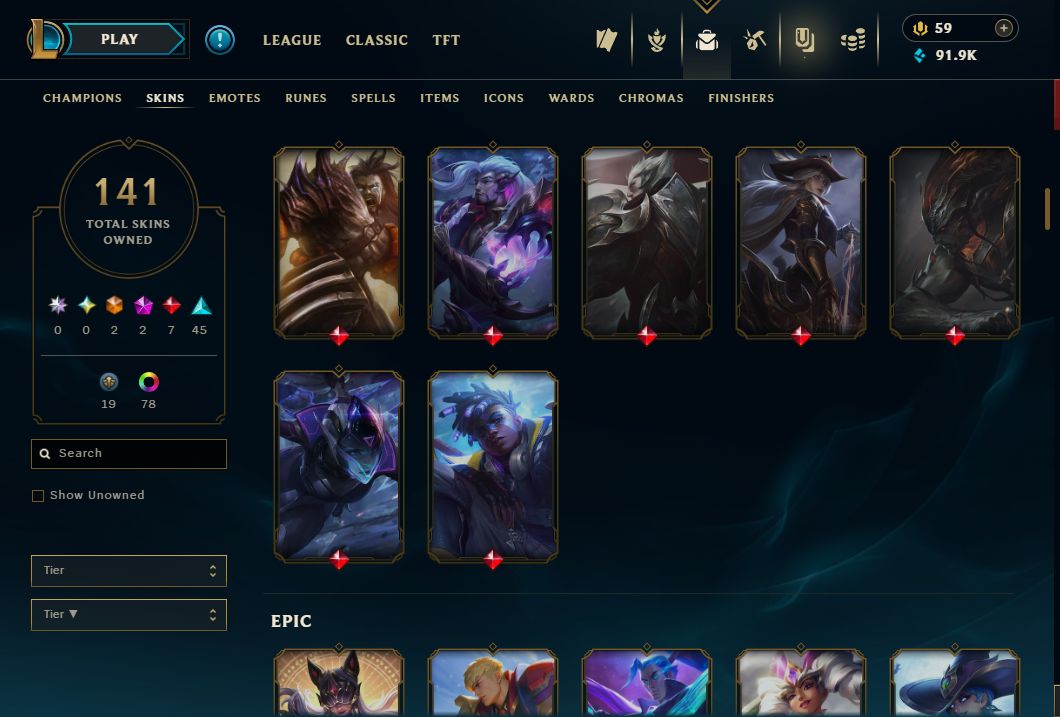 Conta Lol Esmeralda 141 Skins Lv 206