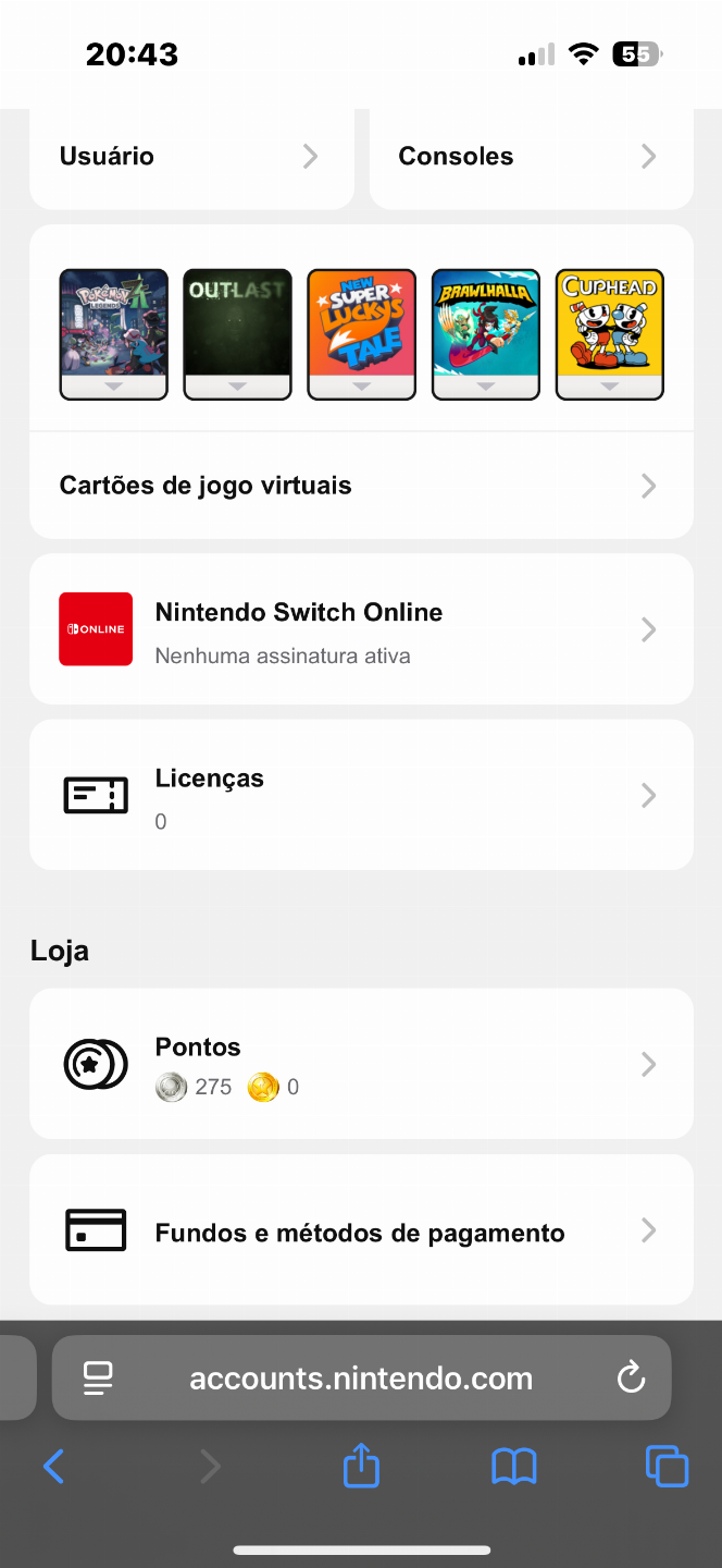 Conta de Nitendo Switch Pokemon, Hello Kitty, Minecraft e muito mais!