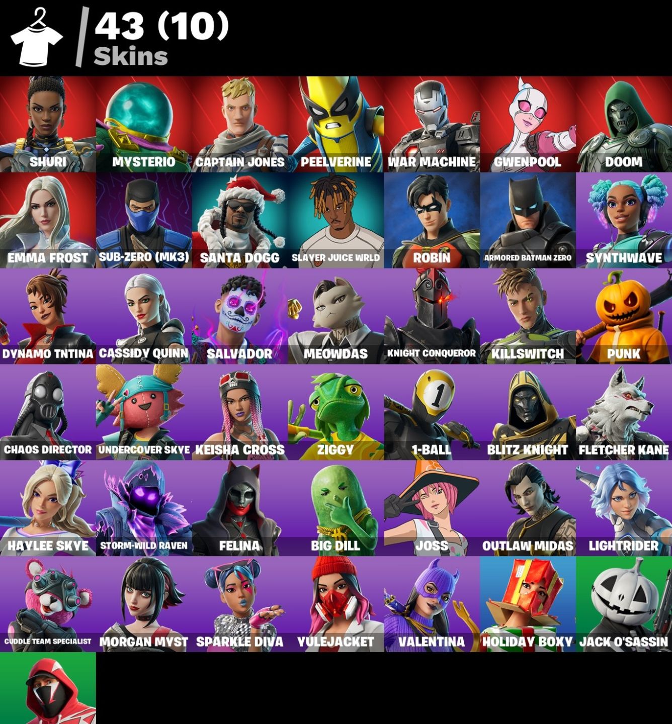 CONTA FORTNITE 43 SKINS CAVALEIRO NEGRO NOVO / EMMA FROST / OUTLAW MIDAS / SHURI