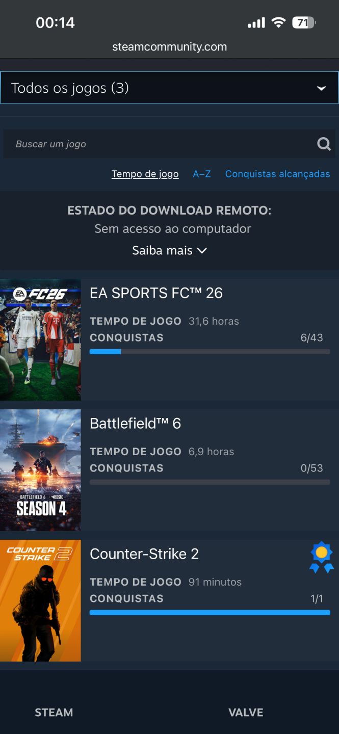 Conta Steam com 3 jogos - Battlefield 6 + FC 26 + CS2 PRIME