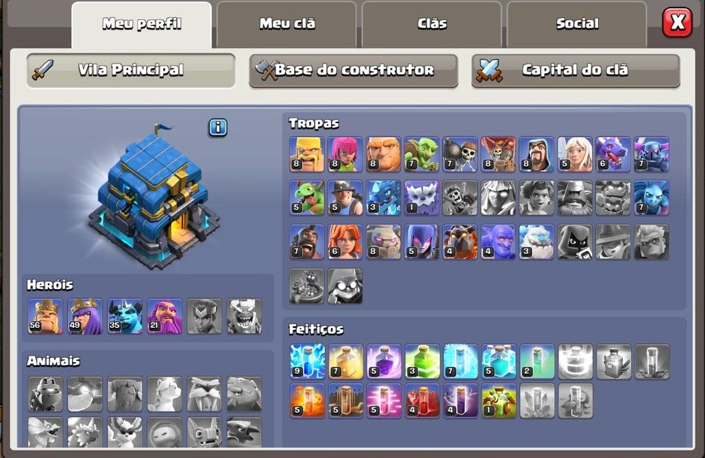 CONTA CLASH OF CLANS | CV UPADO, SEMI-FULL, CLÃ, SKINS