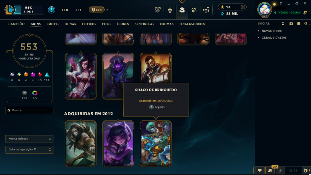 CONTA ANTIGA, +550 skins, mmr flex mestre/dima