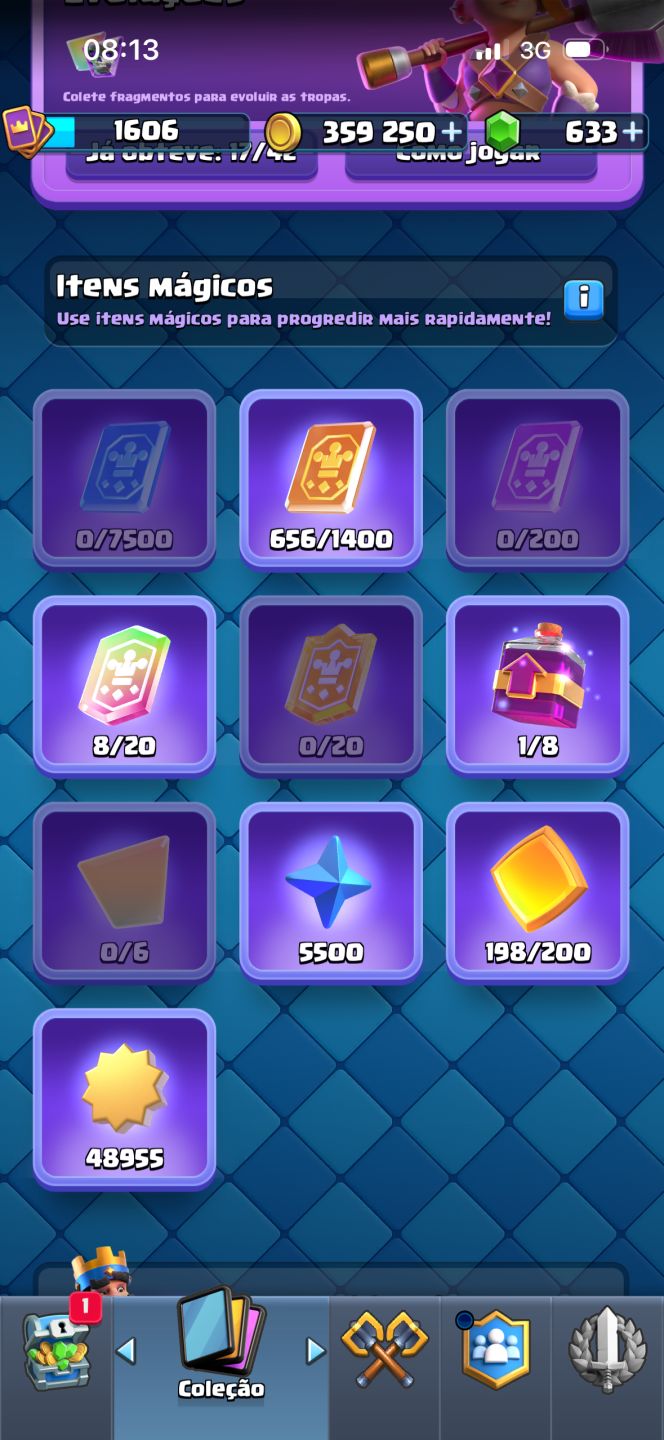 Conta Clash Royale, 8 ANOS, PASSE ATIVO, +16 EVOS, DECK LVL16, TORRE REI LVL16