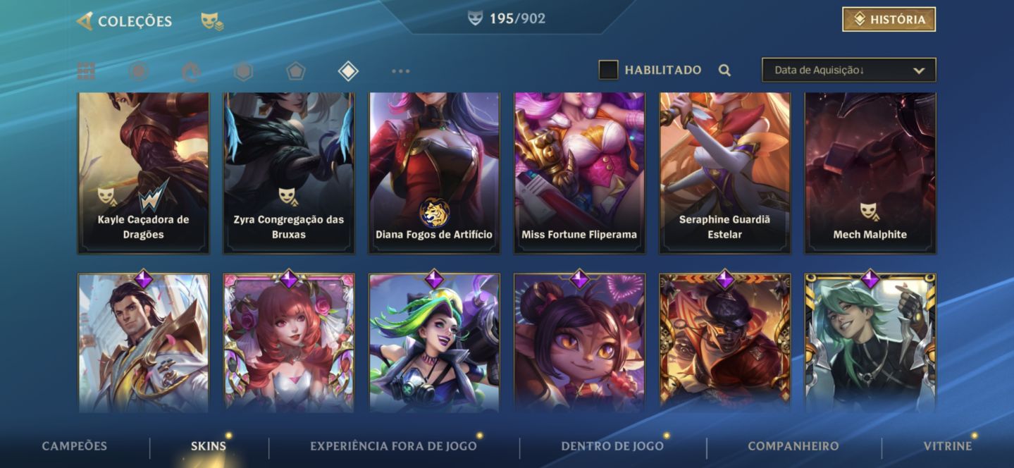 Conta de wild Rift com inúmeras skins