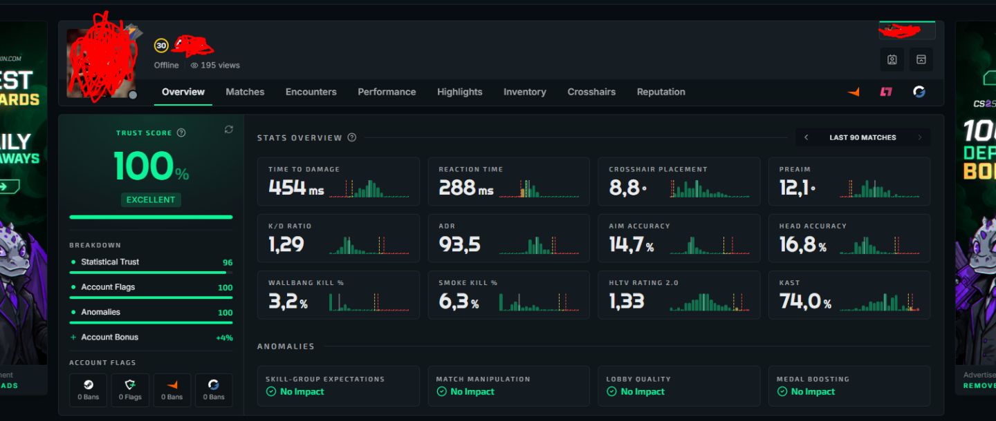 Conta Steam level razoavelmente alto focada em FACEIT com alguns jogos.