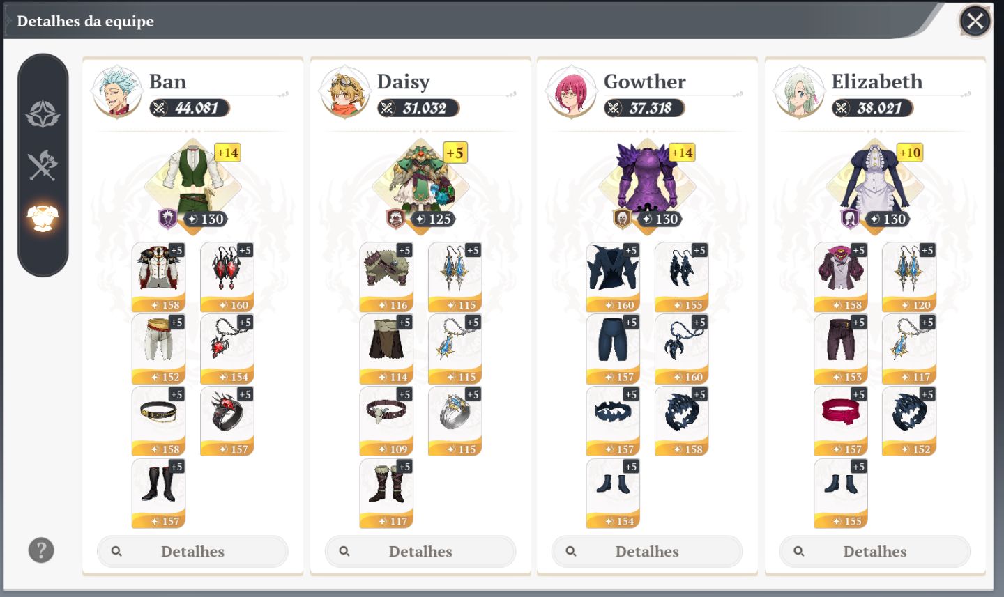 Conta Seven Deadly Sins Origin - Ban P10 e Eliza P10, skins e mais 33k gemas