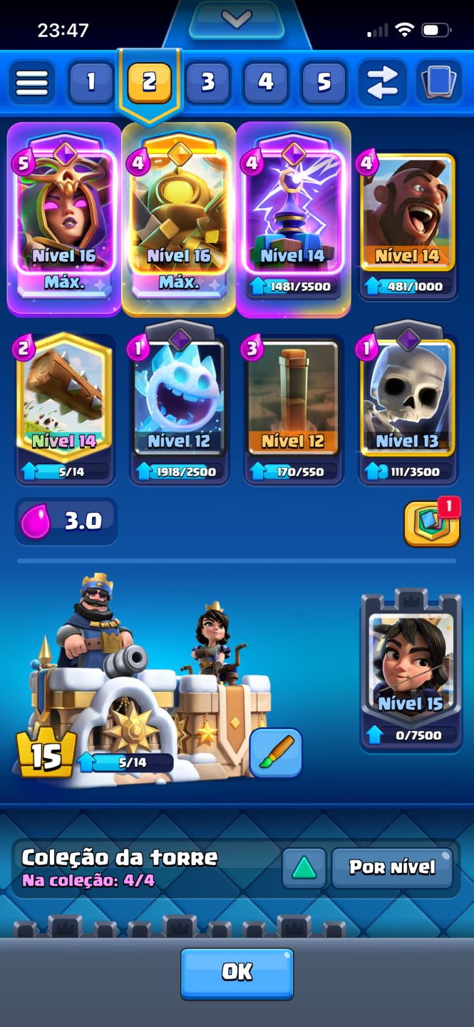 Conta Clash Royale passe da mini pekka completo 8 heróis, 19 evoluções
