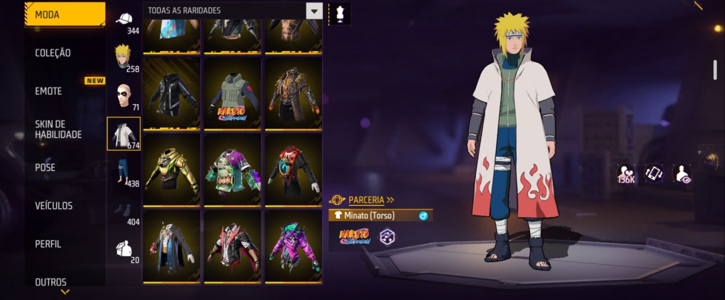 Conta de Free Fire com ID raro e várias skins raras
