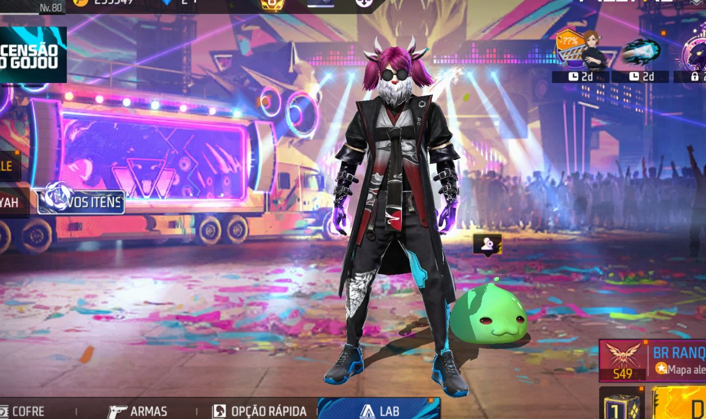 CONTA FREE FIRE LVL 80 COM DIVERSOS ITENS E PASSES ANTIGOS