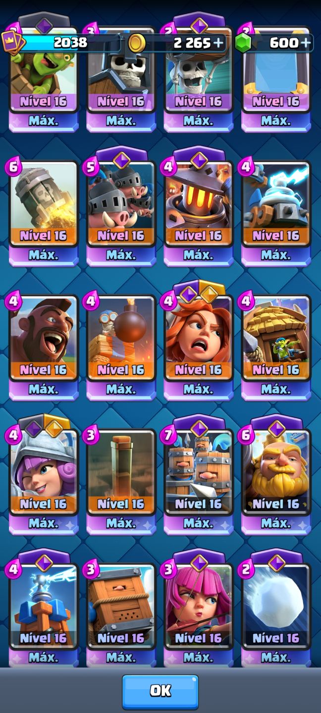 Conta lvl 16 clash royale medalha 10 anos quase full
