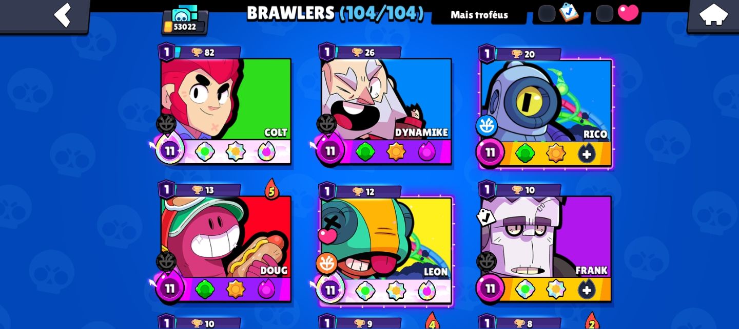 Conta de brawl com 53k de troféus,104 brawlers e skins raras