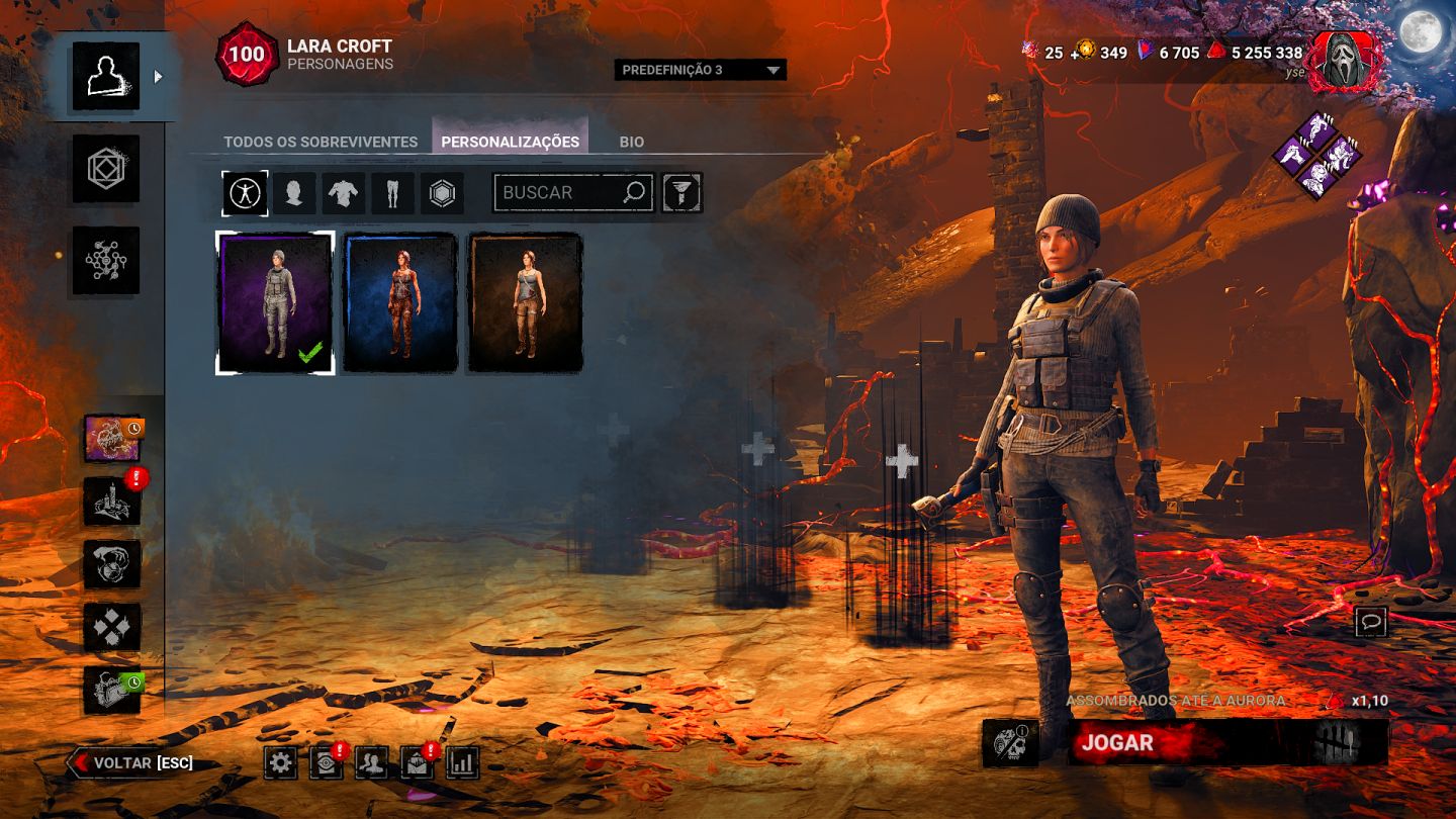 Conta DBD com bordas legacy, DLC do Myers, muitas skins e P100