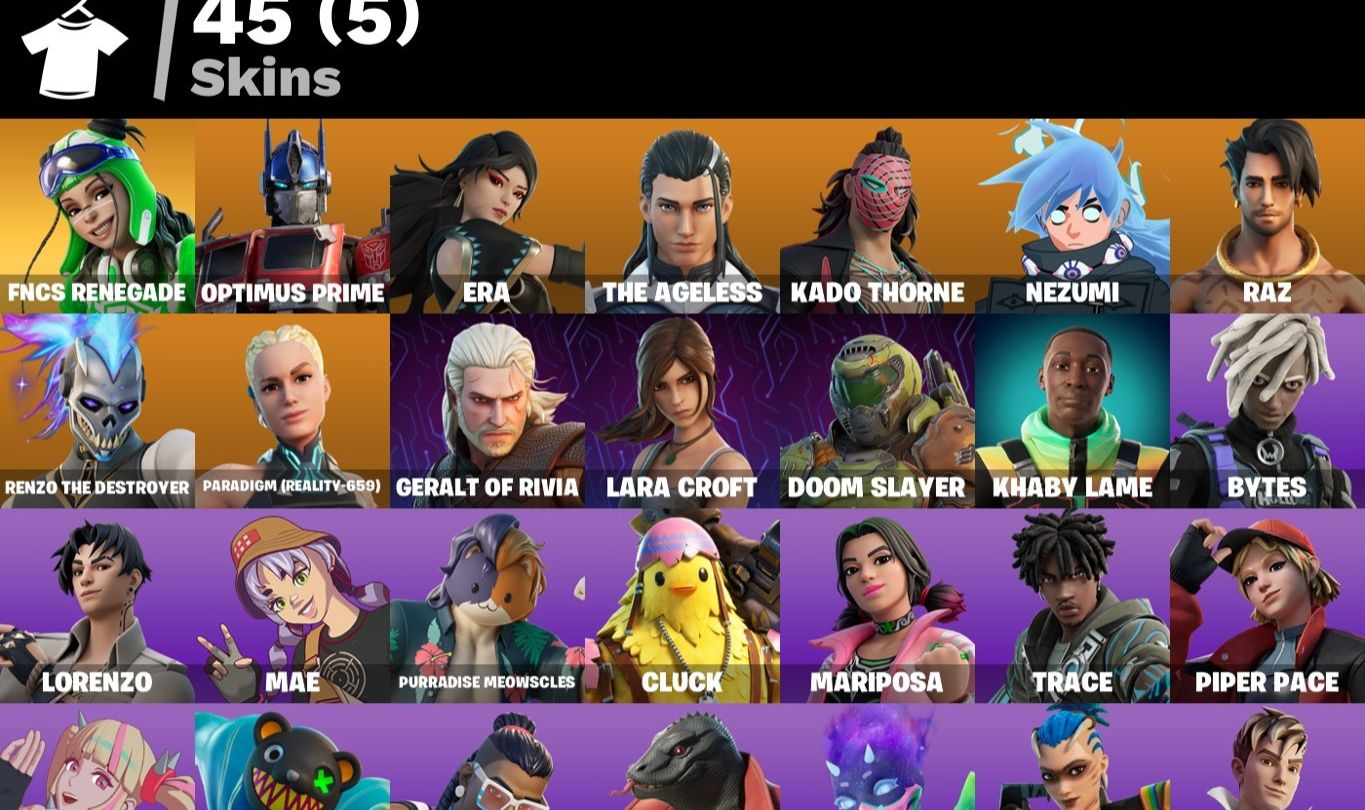 CONTA FORTNITE 45 SKINS / FNCS RENEGADE E MACHADO LEON COMBAT KNIFE (RARIDADE)