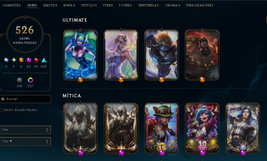 CONTA COLECIONADOR|526 SKINS|SIVIR CAÇADORA/NEO PAX|QIYANA+AATROX PRESTÍGIO2022