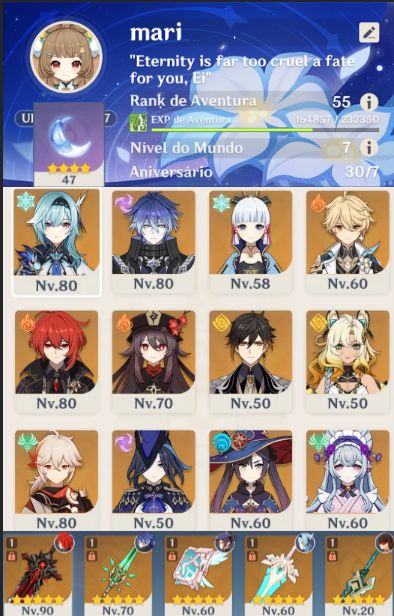 AR55 | Ayaka | Hu Tao | Kazuha | Zhongli | Eula | Clorinde | Xilonen | Garantido