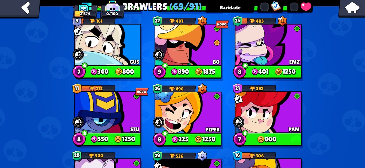 CONTA BRAWL STARS 21k 69 BRAWLERS ANO 1