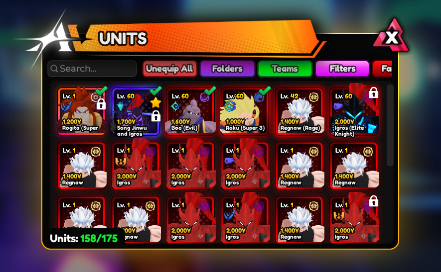 Conta 2 (Monarch) Sung Jin-woo & Igris + Chain Anime Vanguards + Gogeta SS4