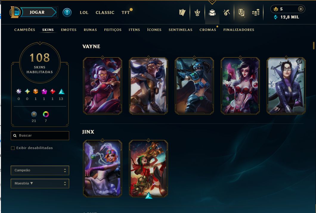 Conta LoL várias skins de adc/ Lux Elementalista / Prata 2 menos de 10 Partidas