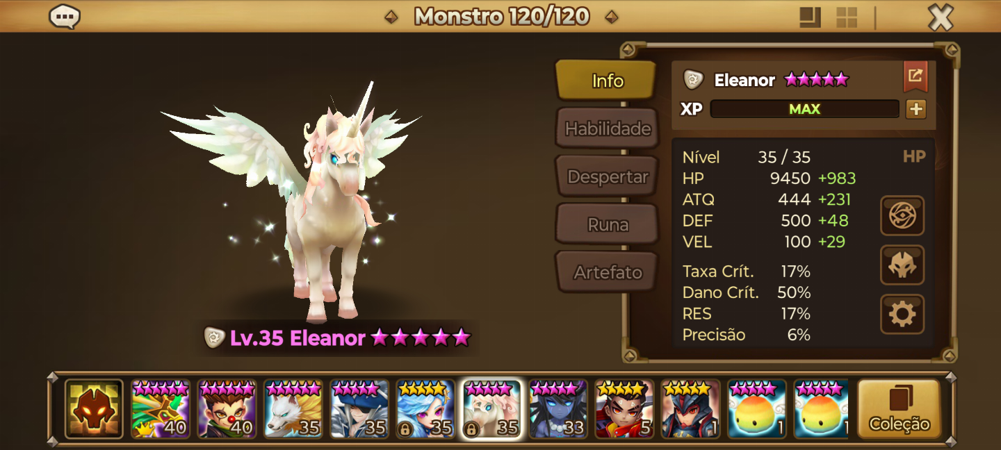 Summoners Wars Conta iniciante NAT 5 LD Light Unicorn Eleonor+ 4 NAT 5