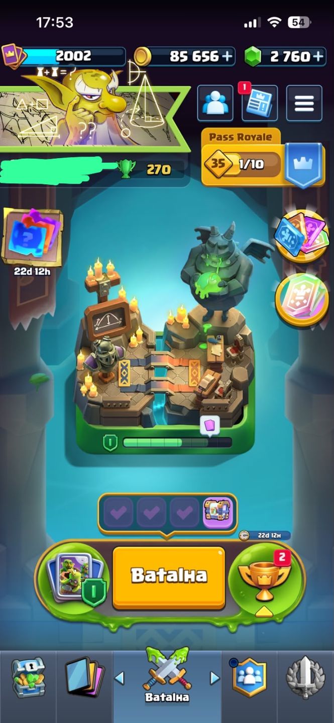 CONTA CLASH ROYALE 8 ANOS| NÍVEL 2002 | 32 EVOLUÇÕES | 8 HERÓIS | 42 CARTAS MAX