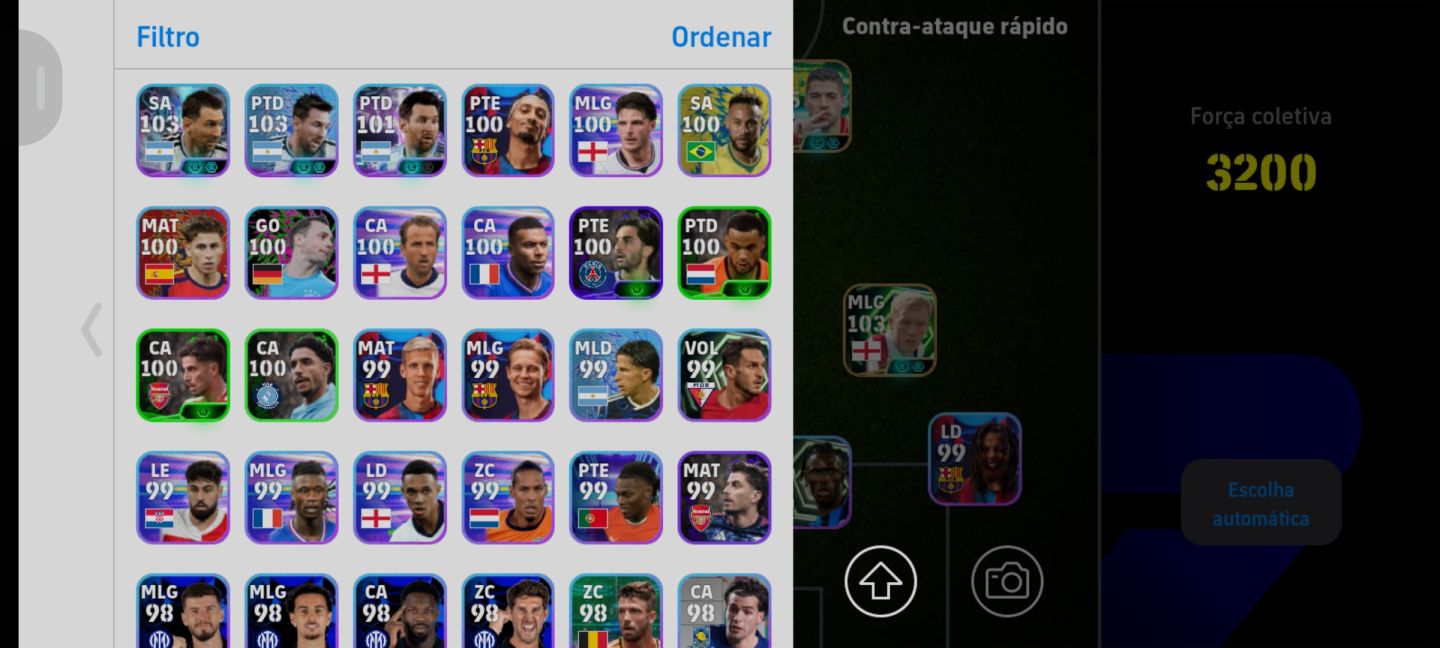 Conta de efootball força do time 3201