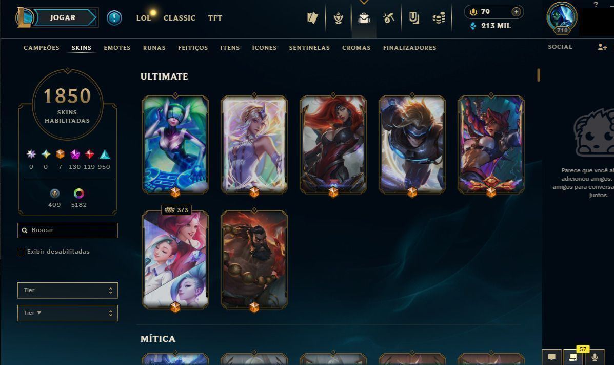 CONTA LEAGUE OF LEGENDS ESMERALDA II 1850 SKINS