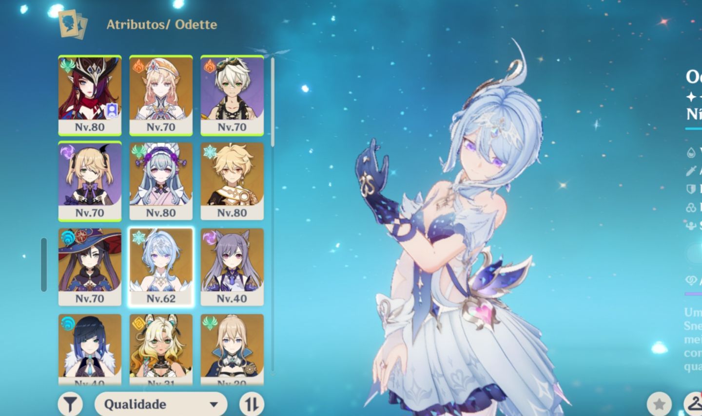 GENSHIN Odette, Nicole, Chasca, Xilonem e Yelan USER LIVRE