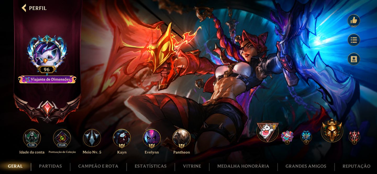 CONTA WILD RIFT | EX-GM III | 92 SKINS | 119 CAMPEÕES | 1.958 DIAS