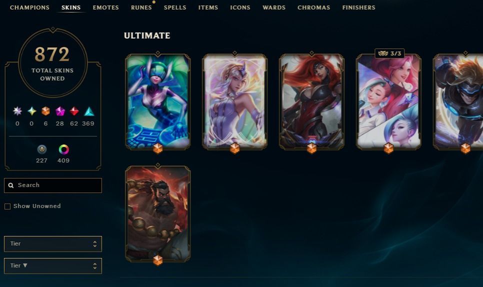 872 SKINS, 414 CHROMAS - CONTA DE LEAGUE OF LEGENDS