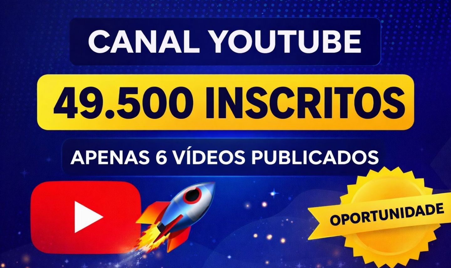 Canal YouTube 49.500 Inscritos | Apenas 6 Vídeos | Alto Alcance | Não Monetizado