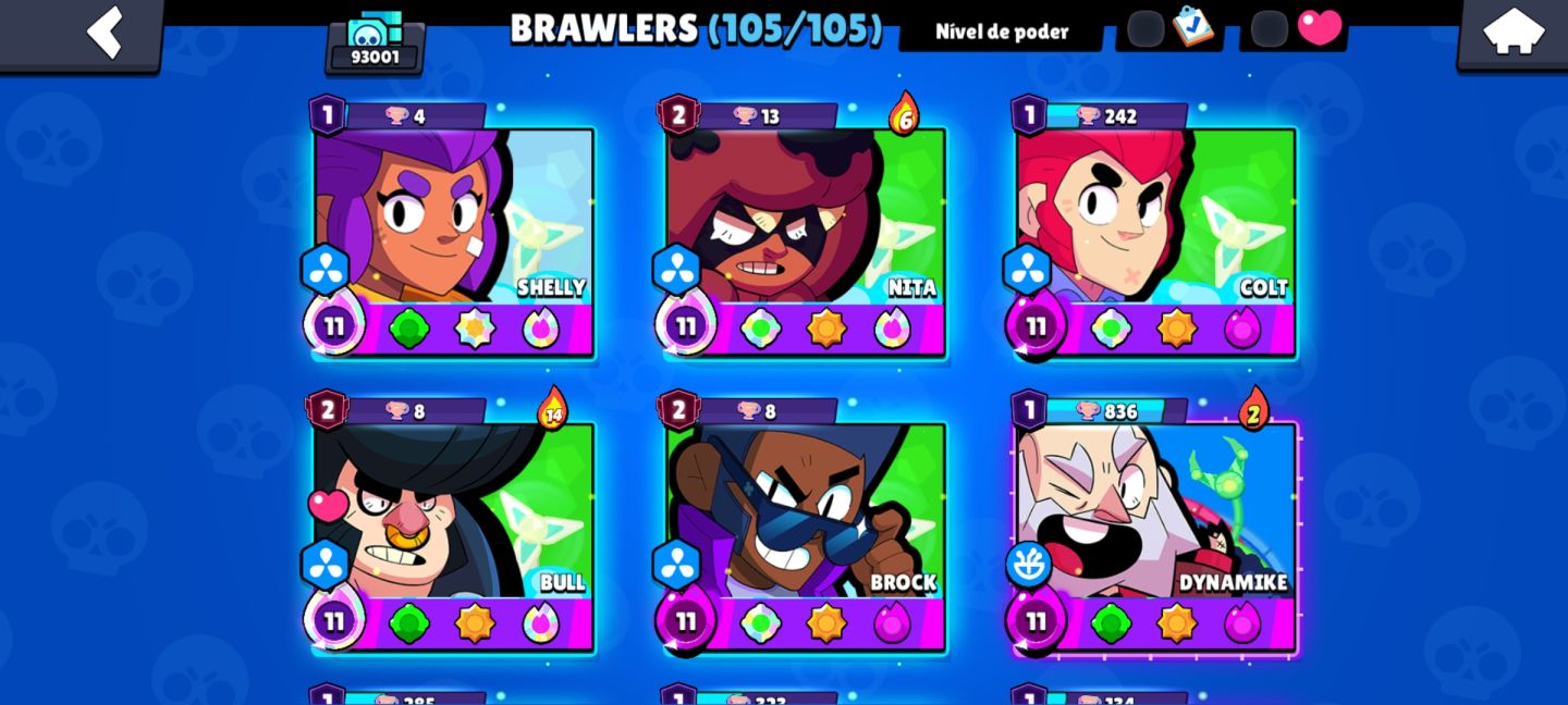 CONTA BRAWL STARS 93K+ TROFÉUS | 105 BRAWLERS | 49 HIPERCARGAS | 249 SKINS