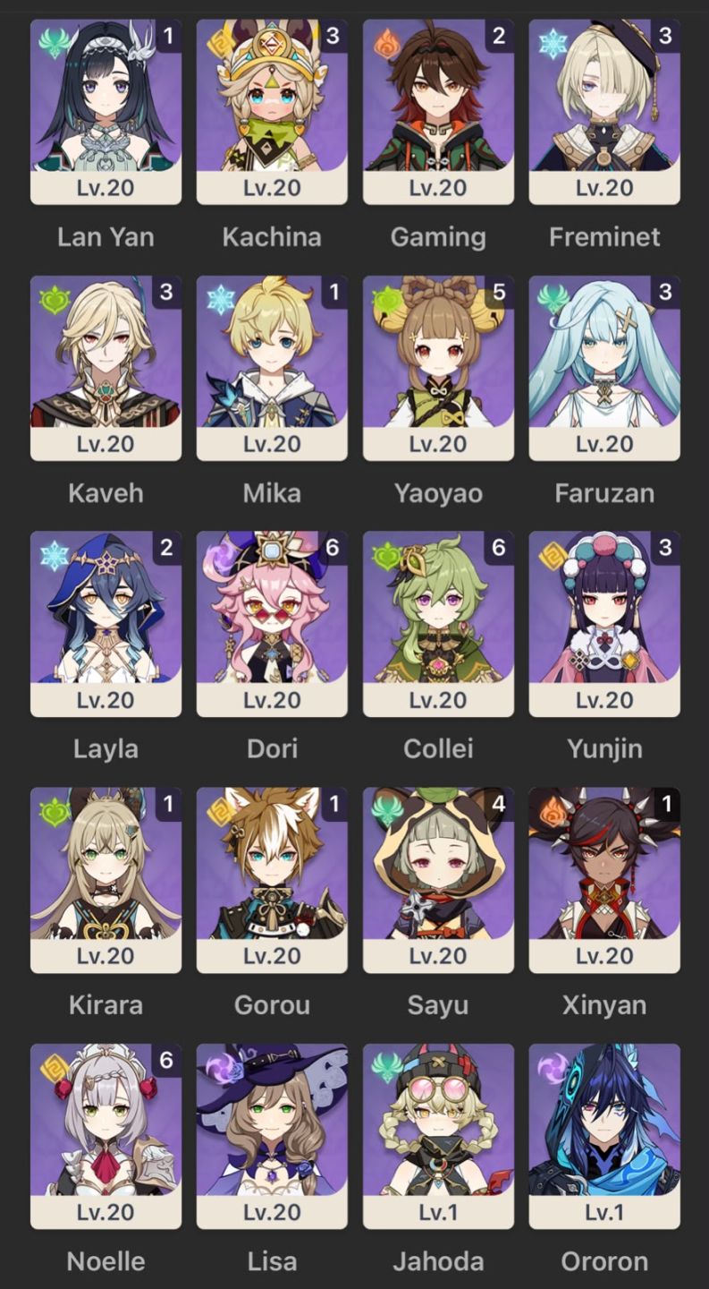 CONTA GENSHIN AR60 C MTS PERSONAGENS: FLINS + BIS, KINICH + BIS, RAIDEN + BIS