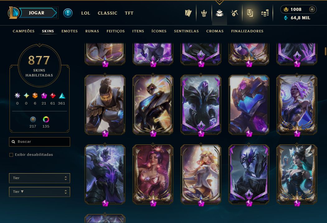 Conta Lol de 2015 / 877 Skins / Nivel 345 / 627 Icones