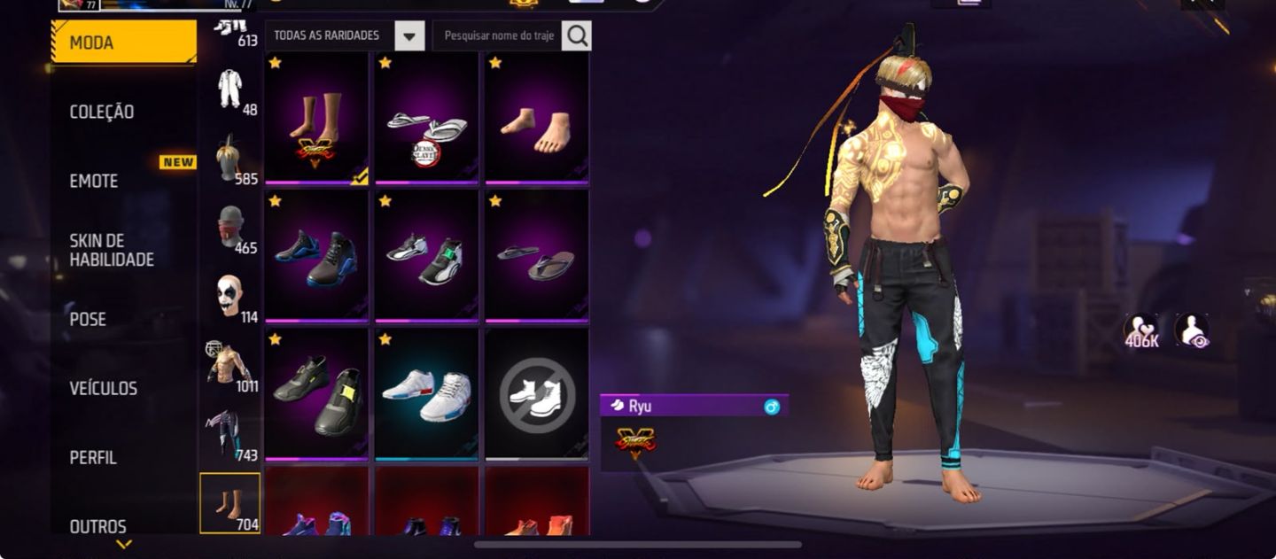CONTA FREE FIRE FULL PARCERIA + 1K DE PEITAS + RAGNAROK+ PRIME 8 + PES DESCALÇO