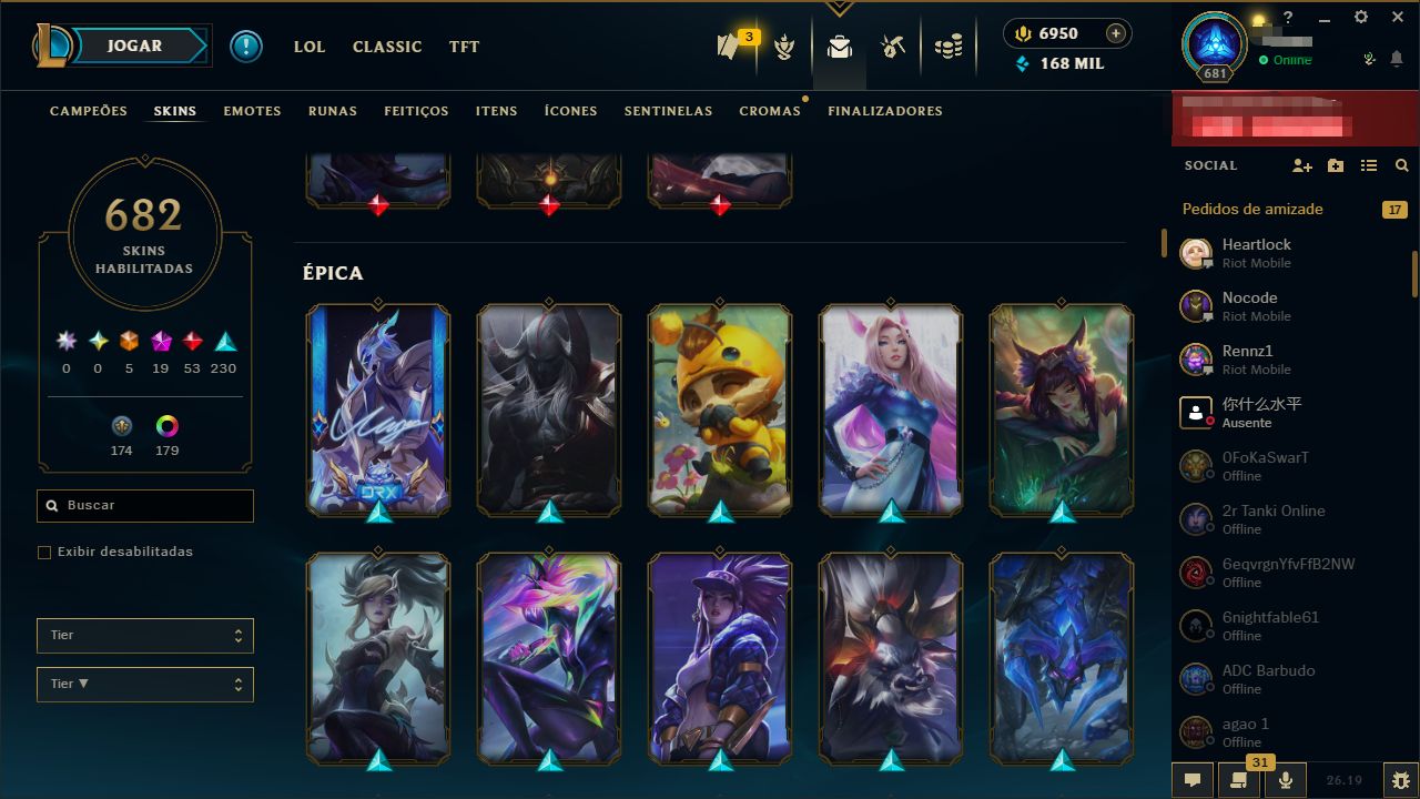 Conta League Of Legends LV681 682 SKINS