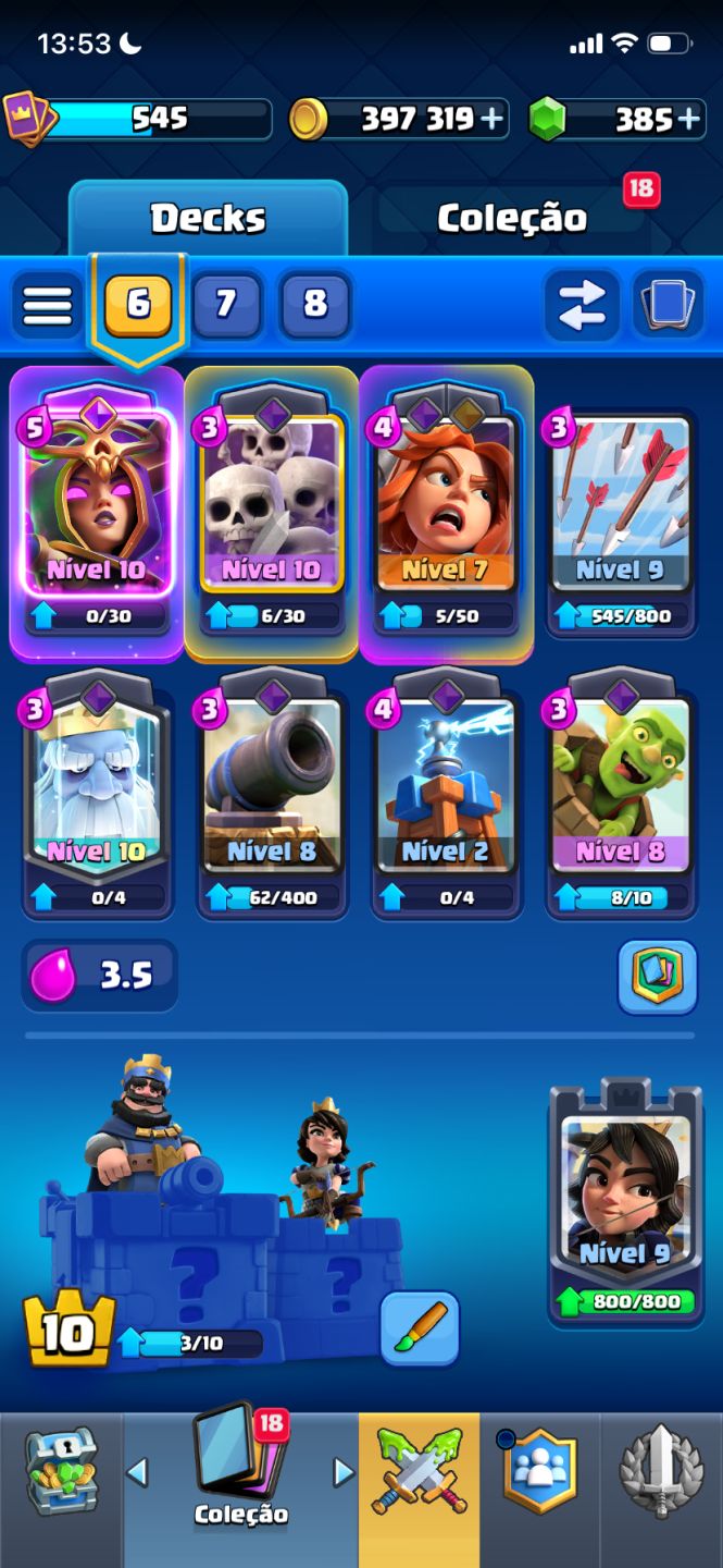 CONTA CLASH ROYALE | 3.083 TROFÉUS | CARTAS ARENAS 1-9| EMOTE 6-7 | 285 GEMAS