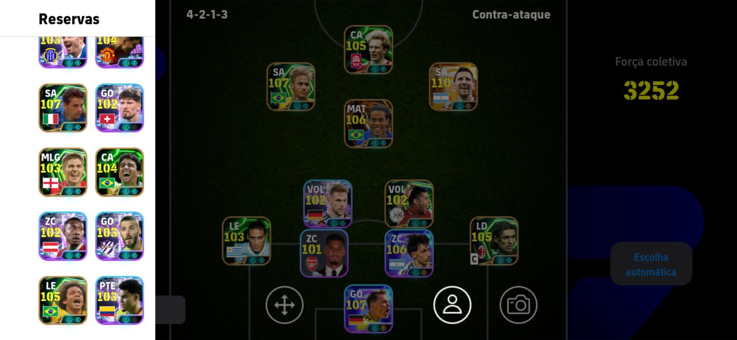 CONTA EFOOTBALL MESSI 111/RONALDINHO 107/NEY 107/ RUMMENIG/ BAGGIO 3200+