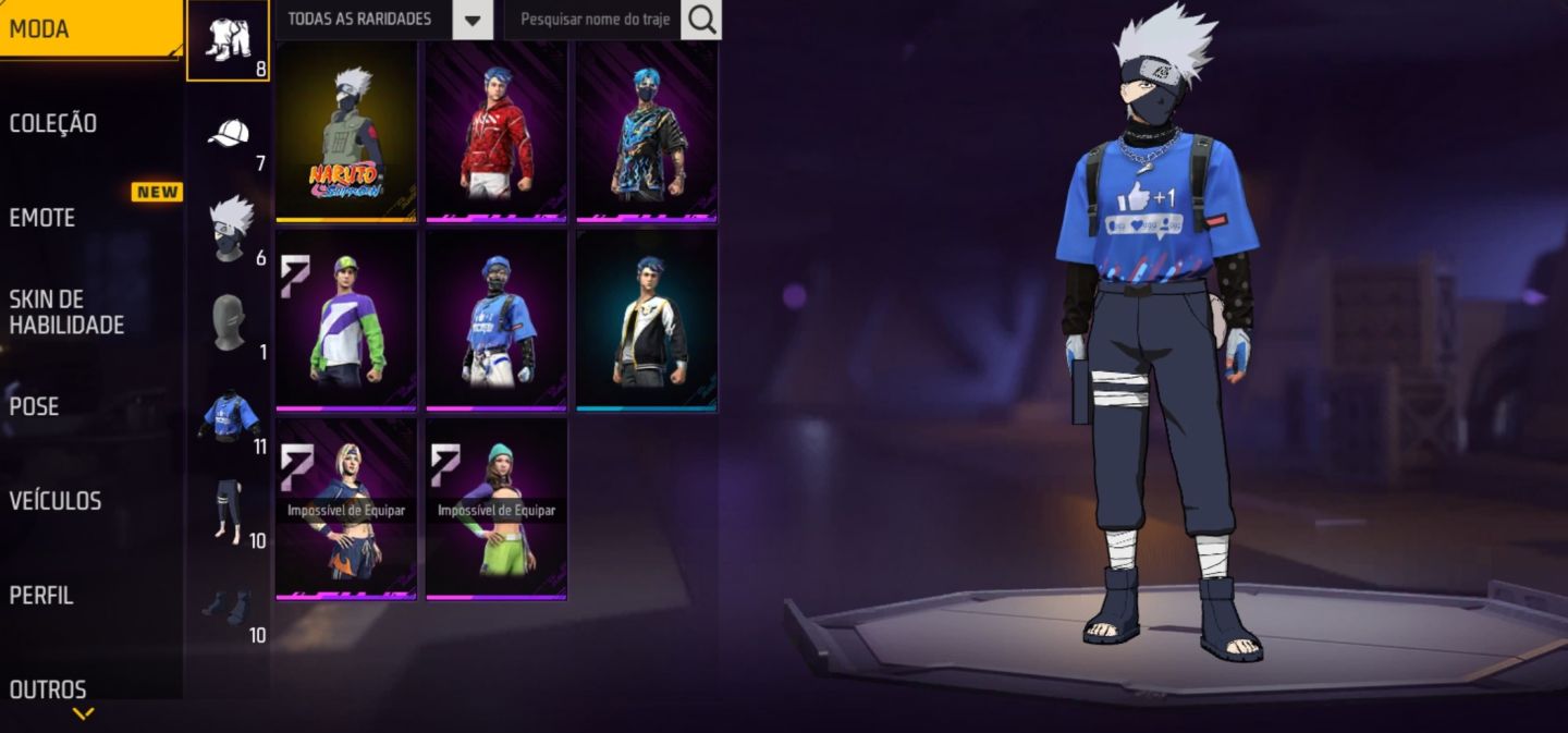 Conta FF básica, skin do kakashi, 8 outras skins prime 2