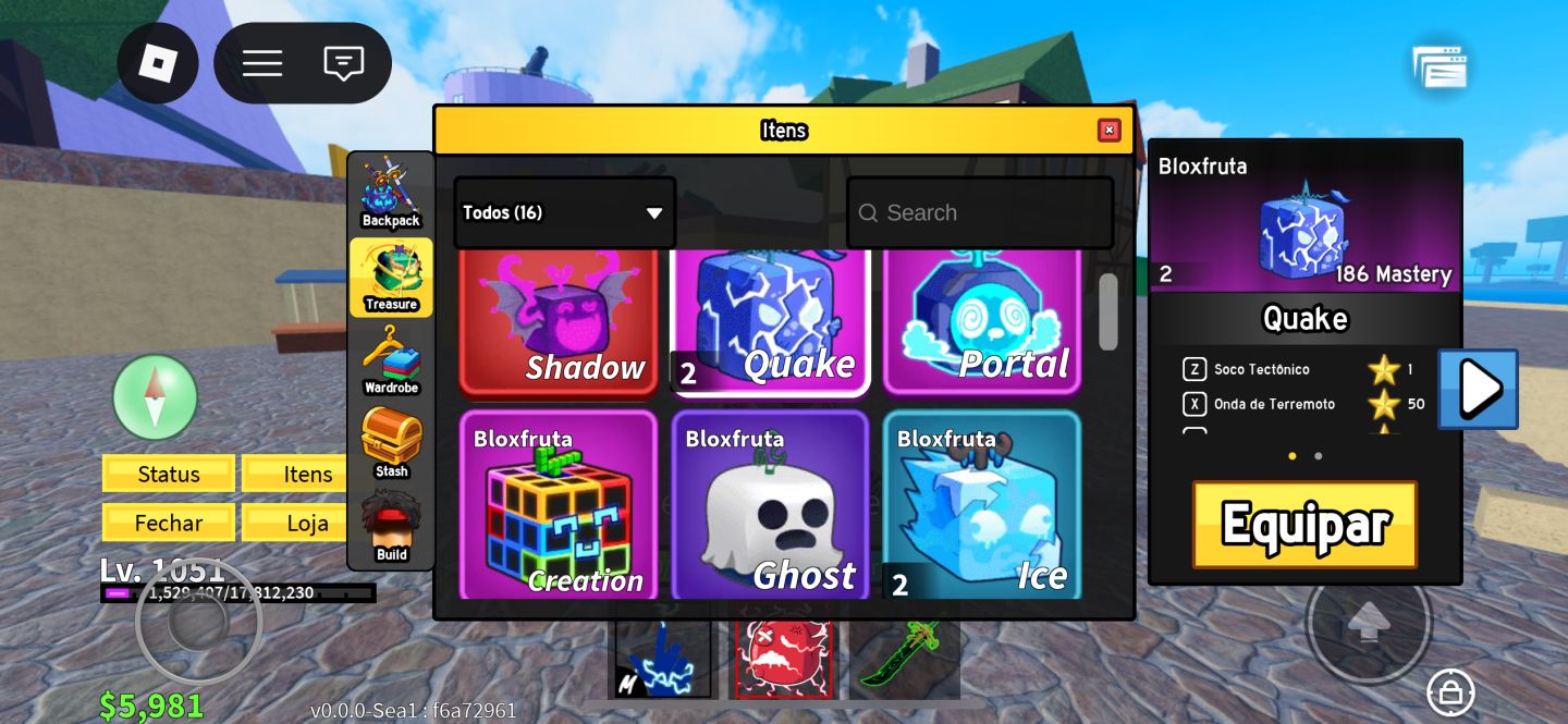 Conta roblox com jogos incluindo blox fruits com frutas permanentes