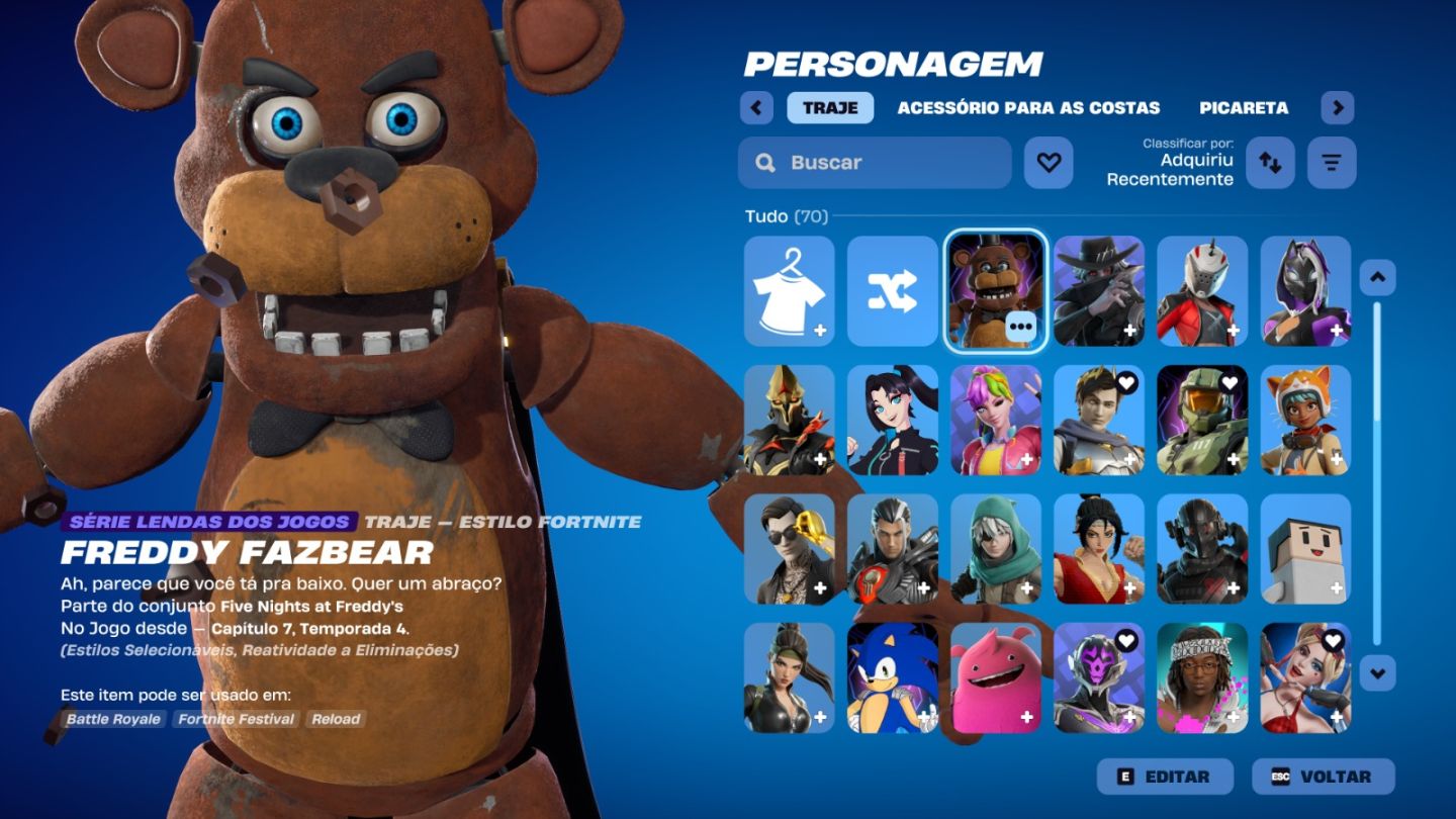 Conta de Fortnite com 68 Skins | Freddy Fazbear | Promoção!