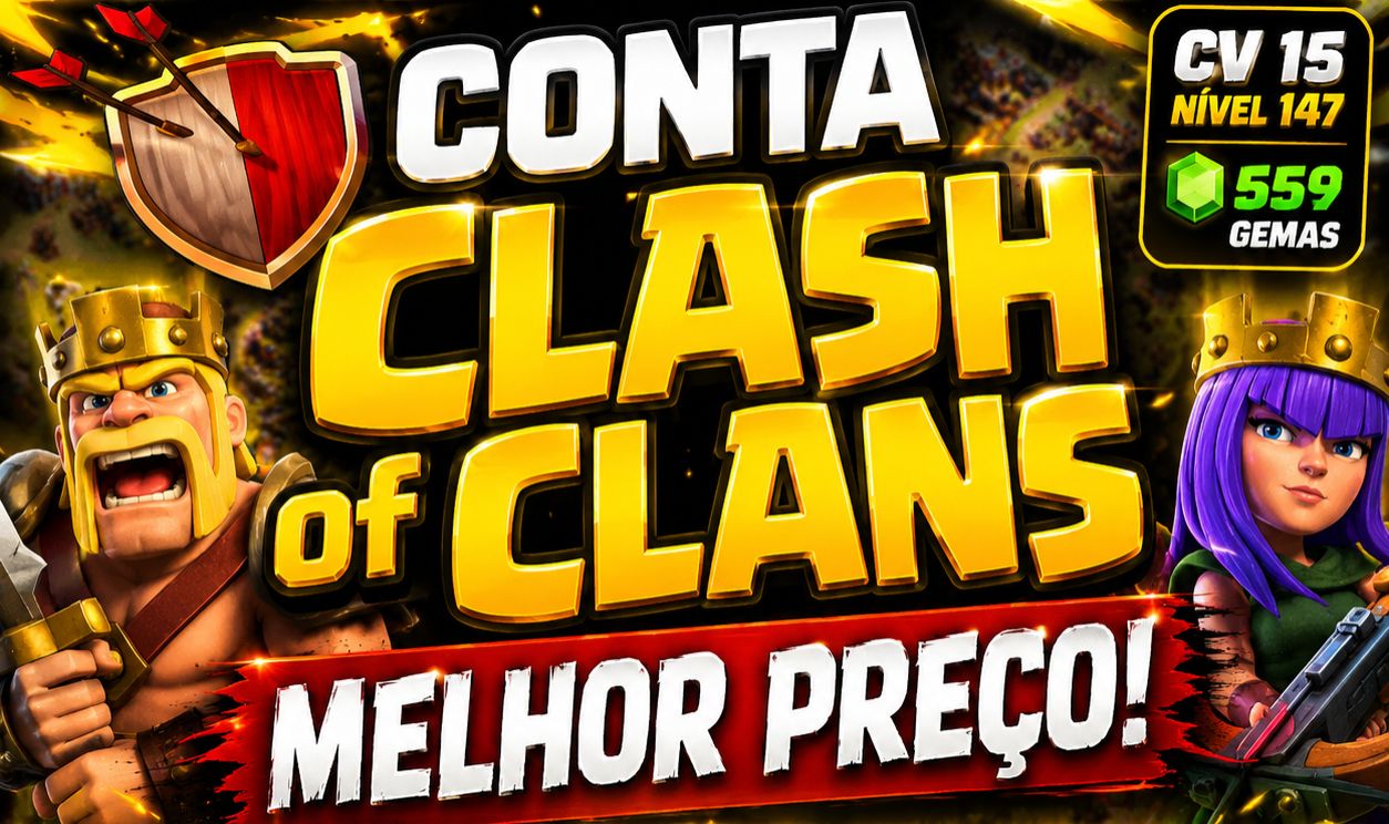 CONTA CLASH OF CLANS CV15 LV147 559 GEMAS 6 CONSTRUTOR 4 PETS MUITAS SKINS