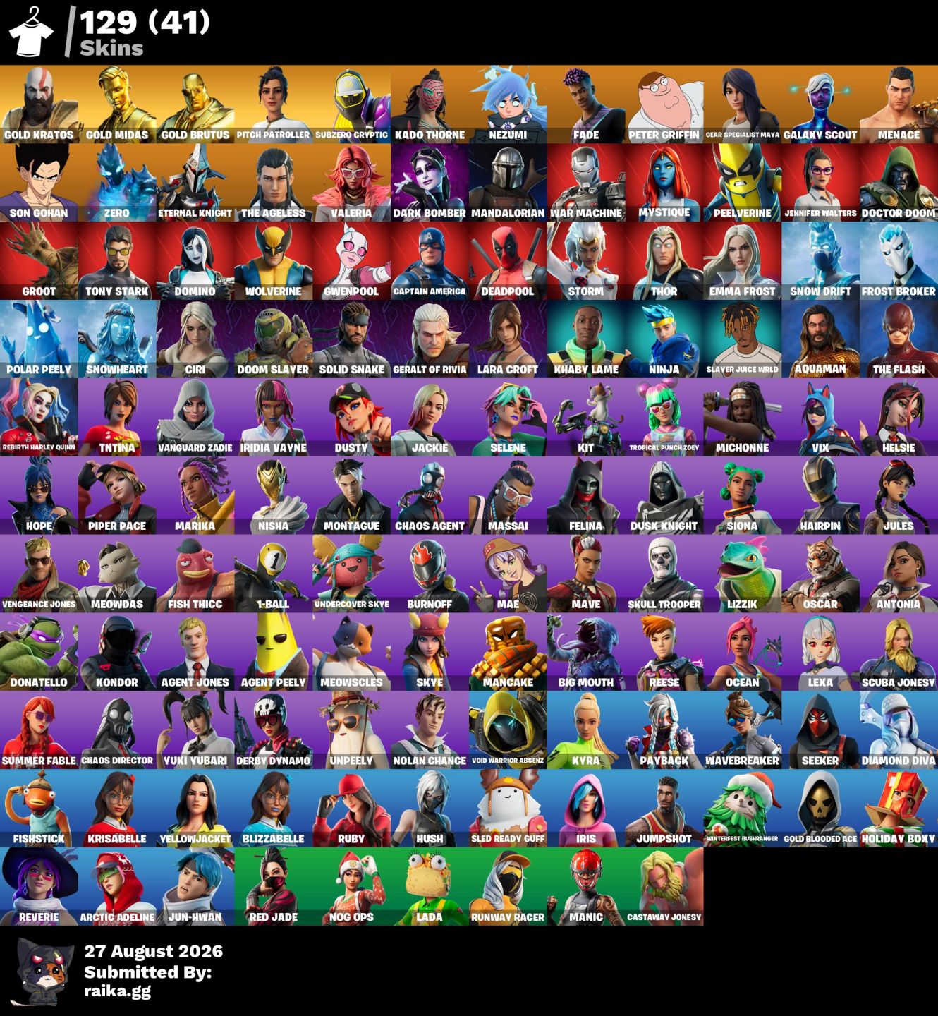 CONTA(129 skins)| Gold Kratos | Gold Midas | Pitch Patroller