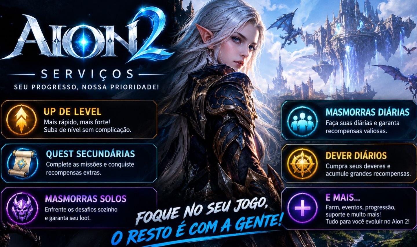 AION 2 SERVIÇOS, UP LEVE, MASMORRA SELADA, DEVER DIARIOS E MAIS, MELHOR PREÇO