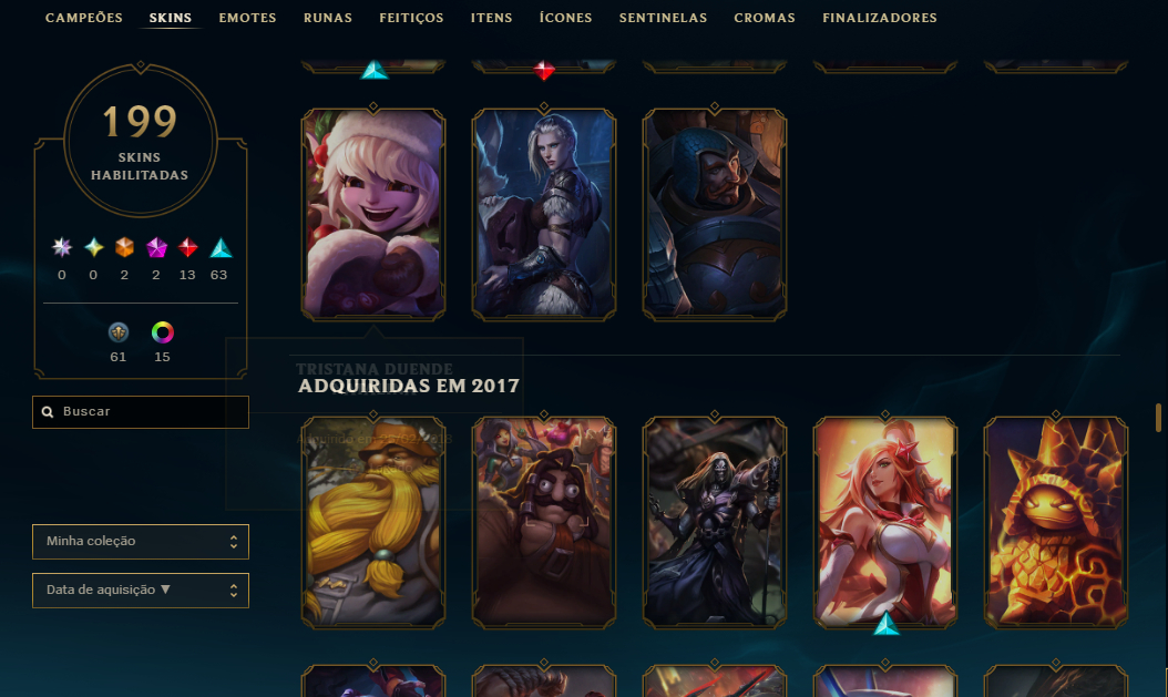 Conta LOL Ouro IV | Level 264 | 199 Skins | Todos os Campeões | Full Acesso
