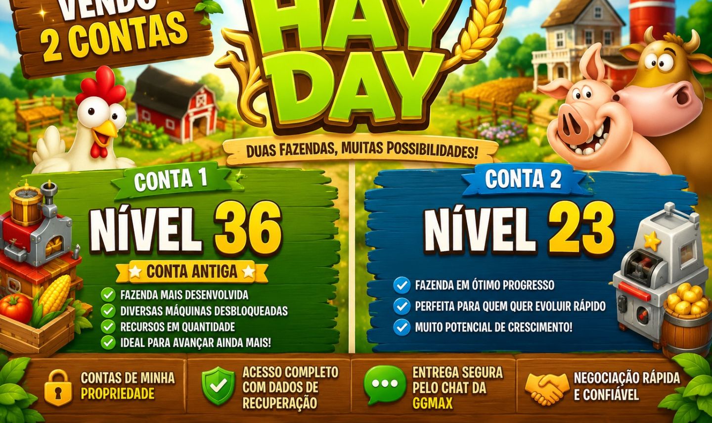 Hay Day - 2 Contas com Progresso | Nível 36 e 23