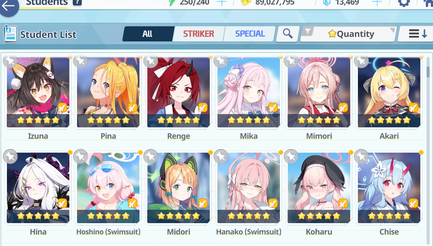 Conta Blue Archive End-Game | 208 Alunas