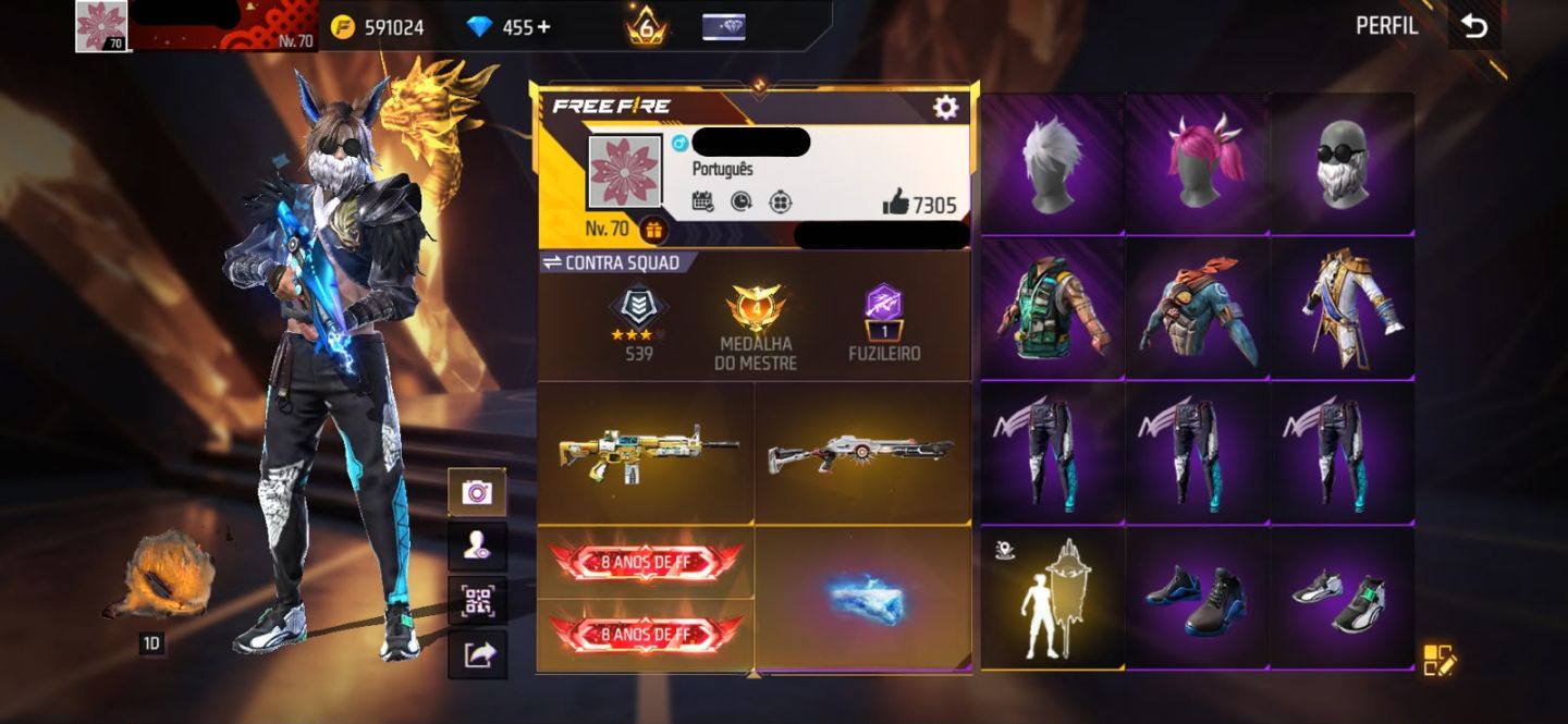 Conta free fire gemada com bandeirao mandela angelical barbinha punho passe raro