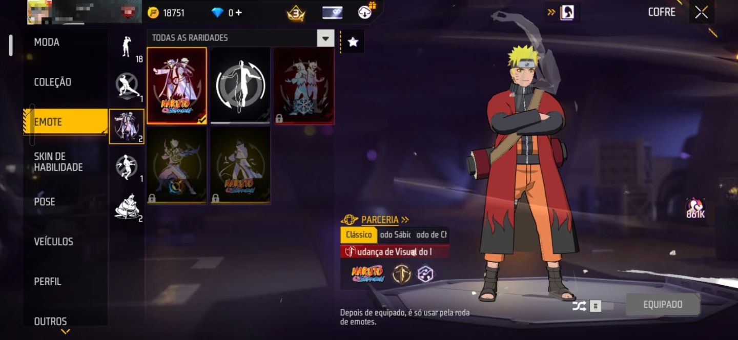 CONTA DE FREE FIRE COM NARUTO